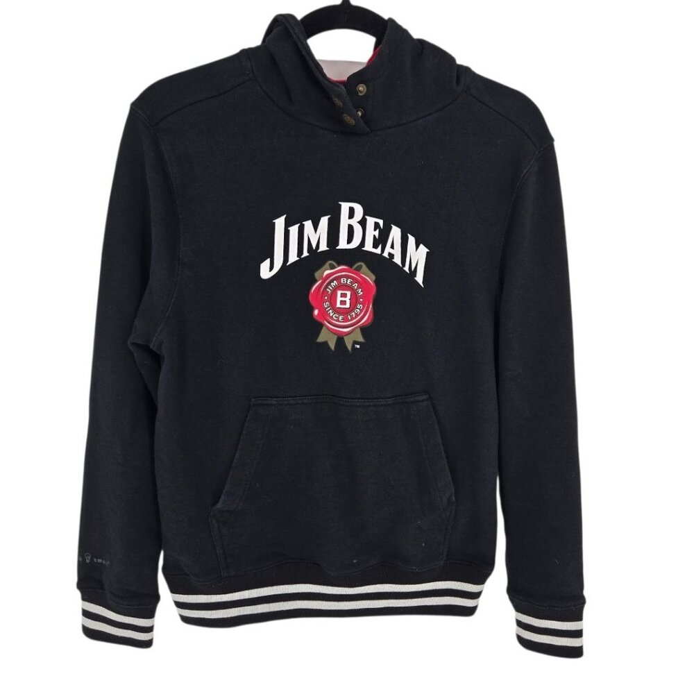 Jim Beam American Stillhouse size small black red spell out long sleeve hoodie